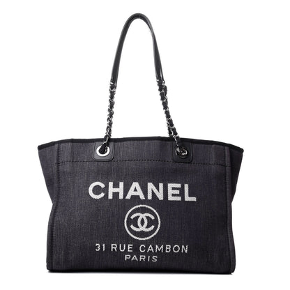 Chanel Canvas Small Deauville Tote Dark Blue 1 of 4