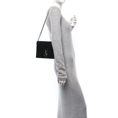 Saint Laurent Calfskin Crocodile Embossed Monogram Cassandra Clasp Bag Black Rouge Legion 2 of 10