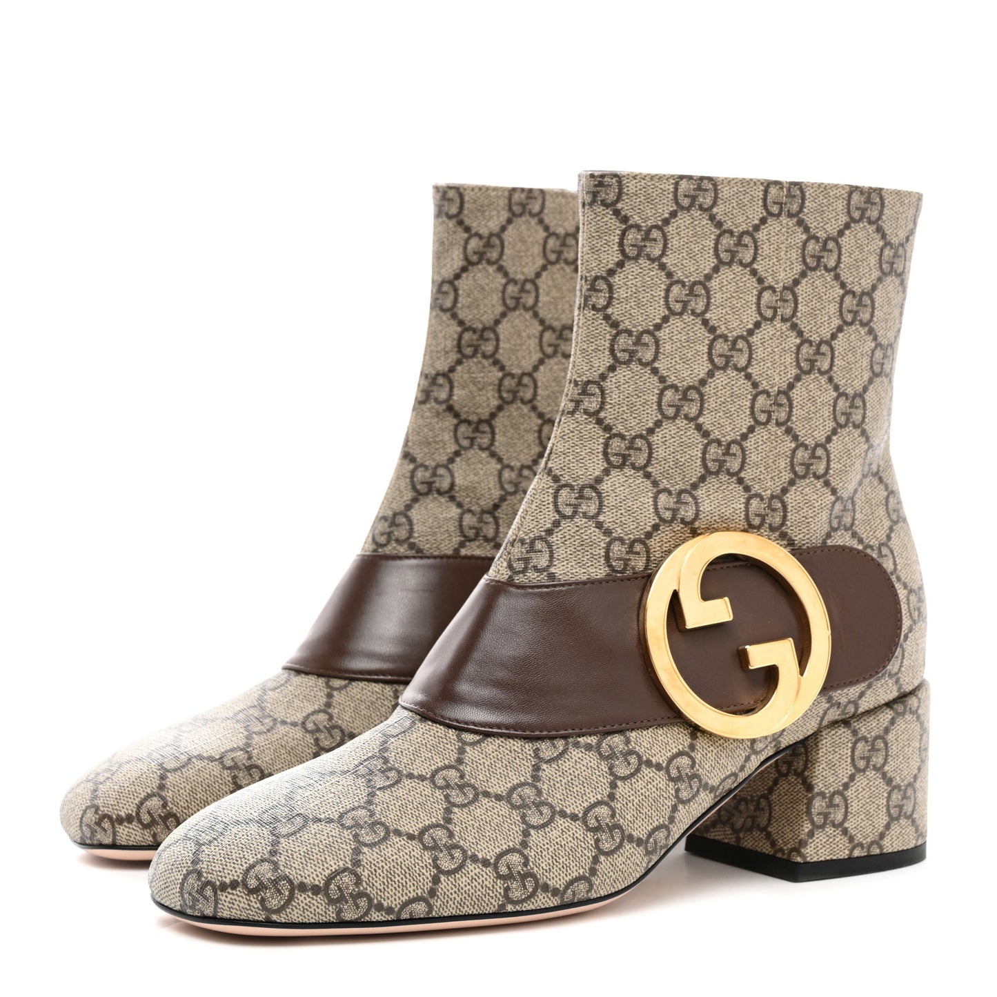 GG Supreme Monogram Malaga Kid Blondie 55mm Ankle Boots 38.5 Beige Ebony New Acero