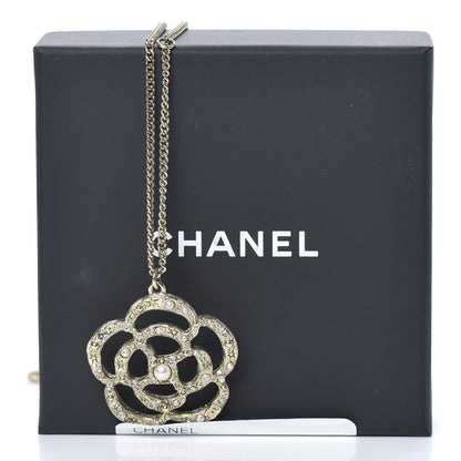 Chanel Pearl Crystal Large Camellia Pendant Necklace Light Gold 6 of 6