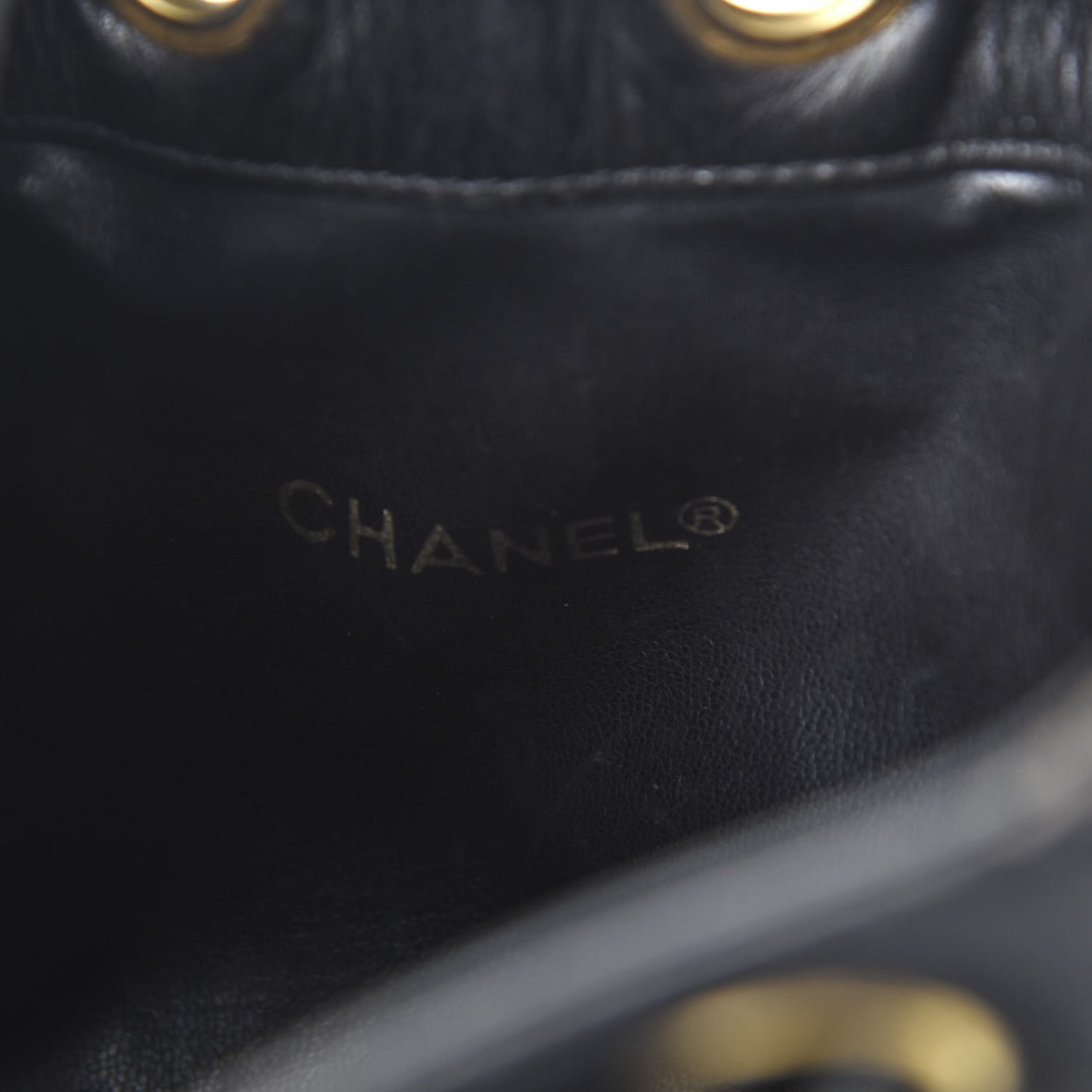 Lambskin Diamond Stitched CC Drawstring Shoulder Bag Black