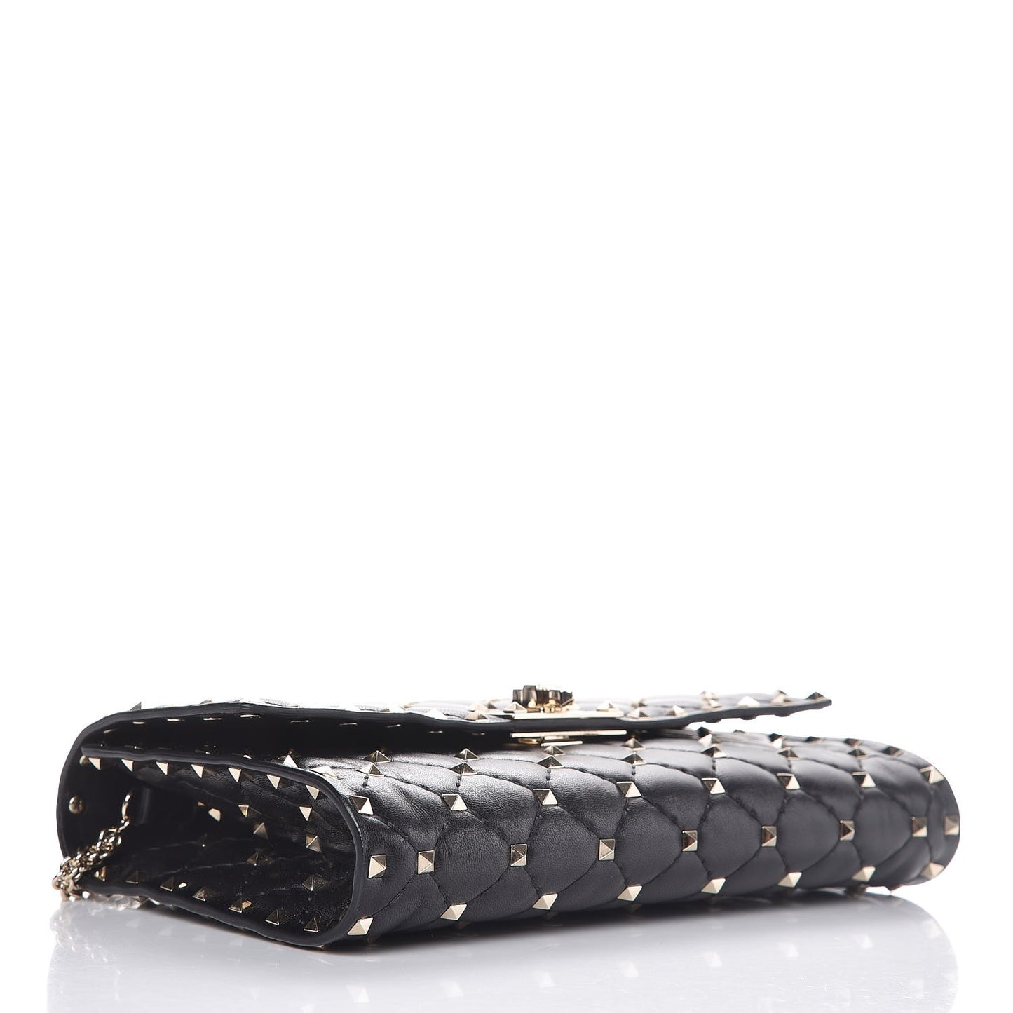 Lambskin Rockstud Spike Wallet on Chain Black