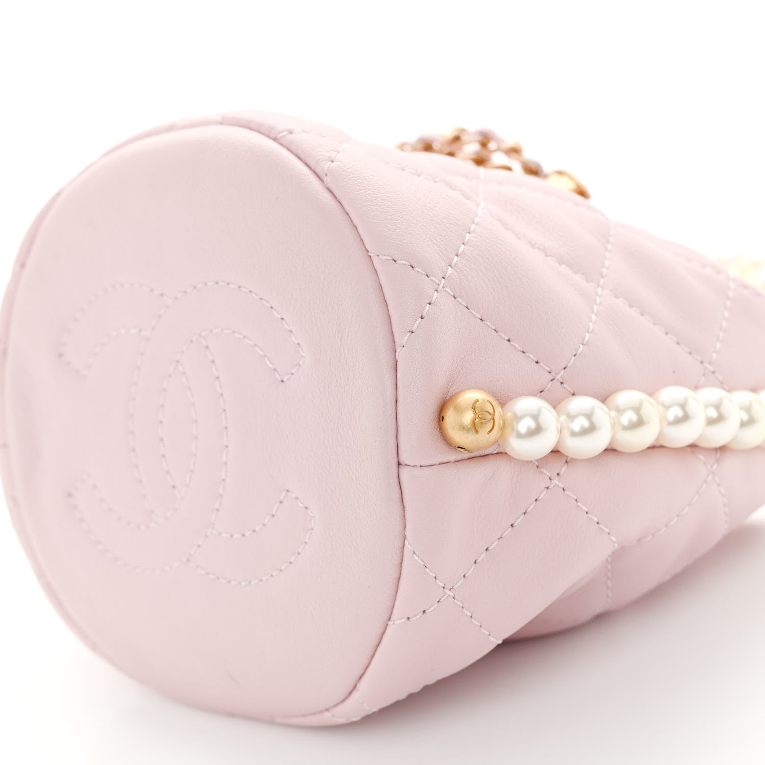 Chanel Calfskin Quilted Pearl Mini About Pearls Drawstring Bucket Light Pink 10 of 10