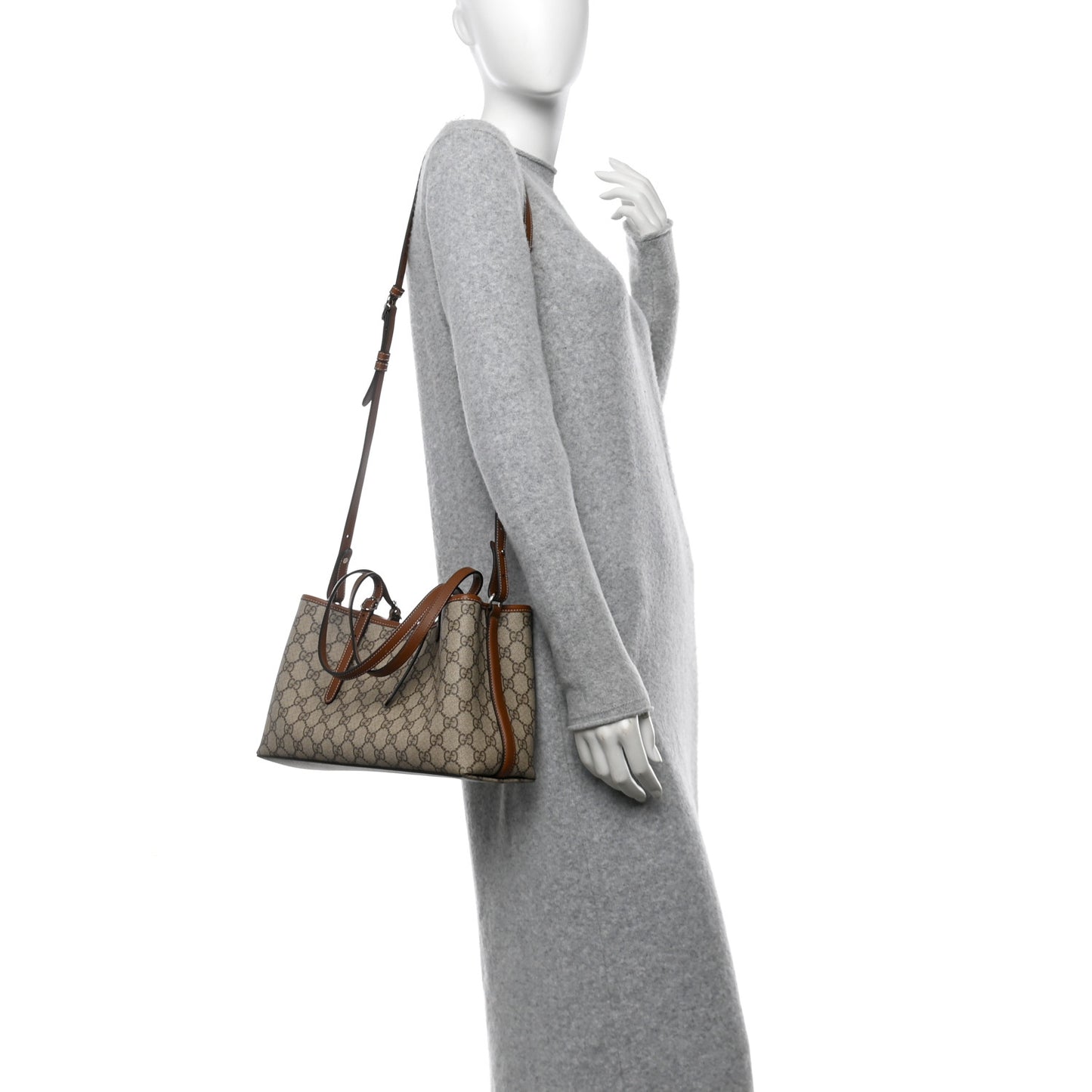 GG Supreme Monogram Emblem Medium Tote Bag Beige Dark Brown