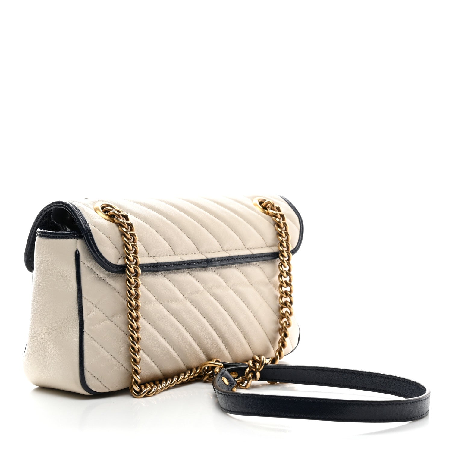Gucci Vintage Effect Calfskin Matelasse Diagonal Small Torchon GG Marmont Shoulder Bag Mystic White Blue Agata 3 of 11