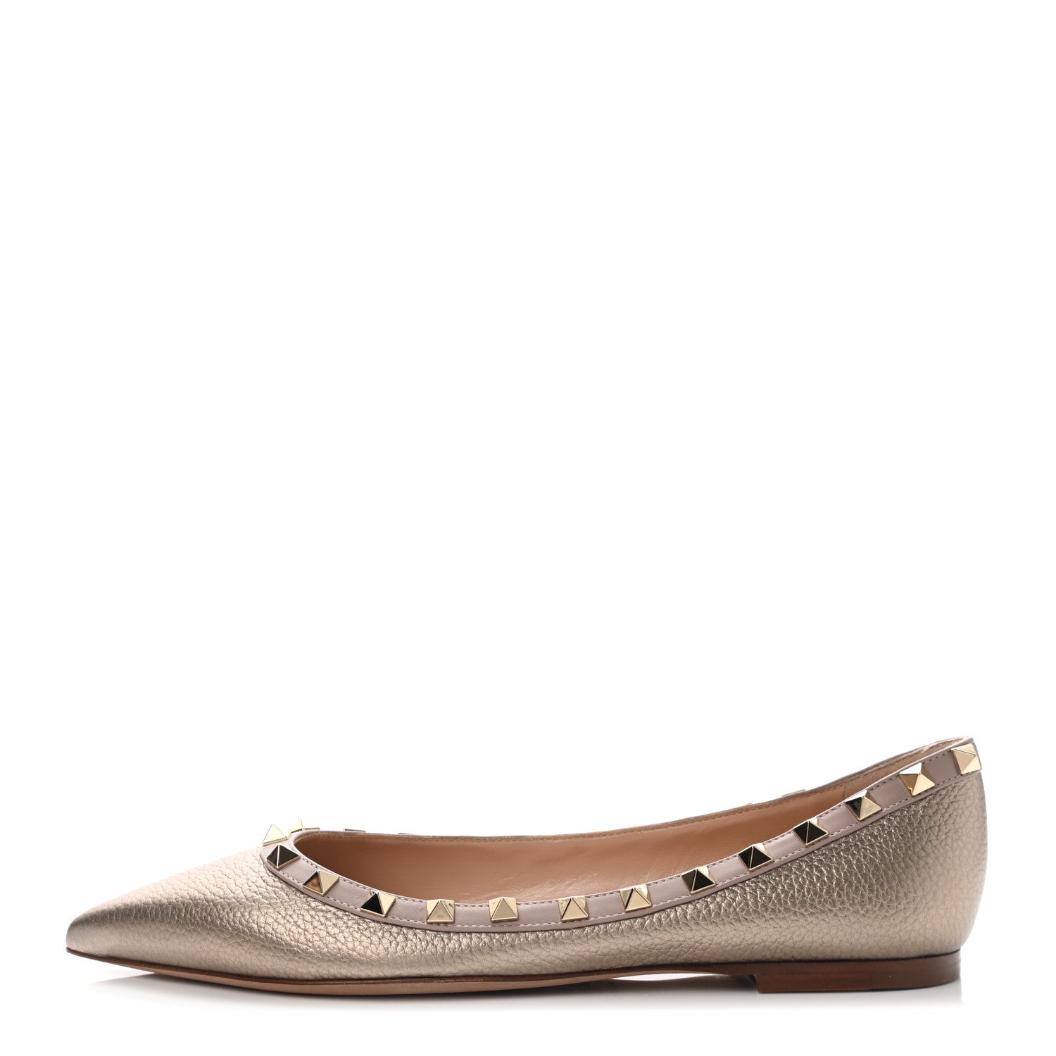 Valentino Garavani Metallic Pebbled Calfskin Rockstud Ballerina Flats 38 Sasso Poudre 1 of 8