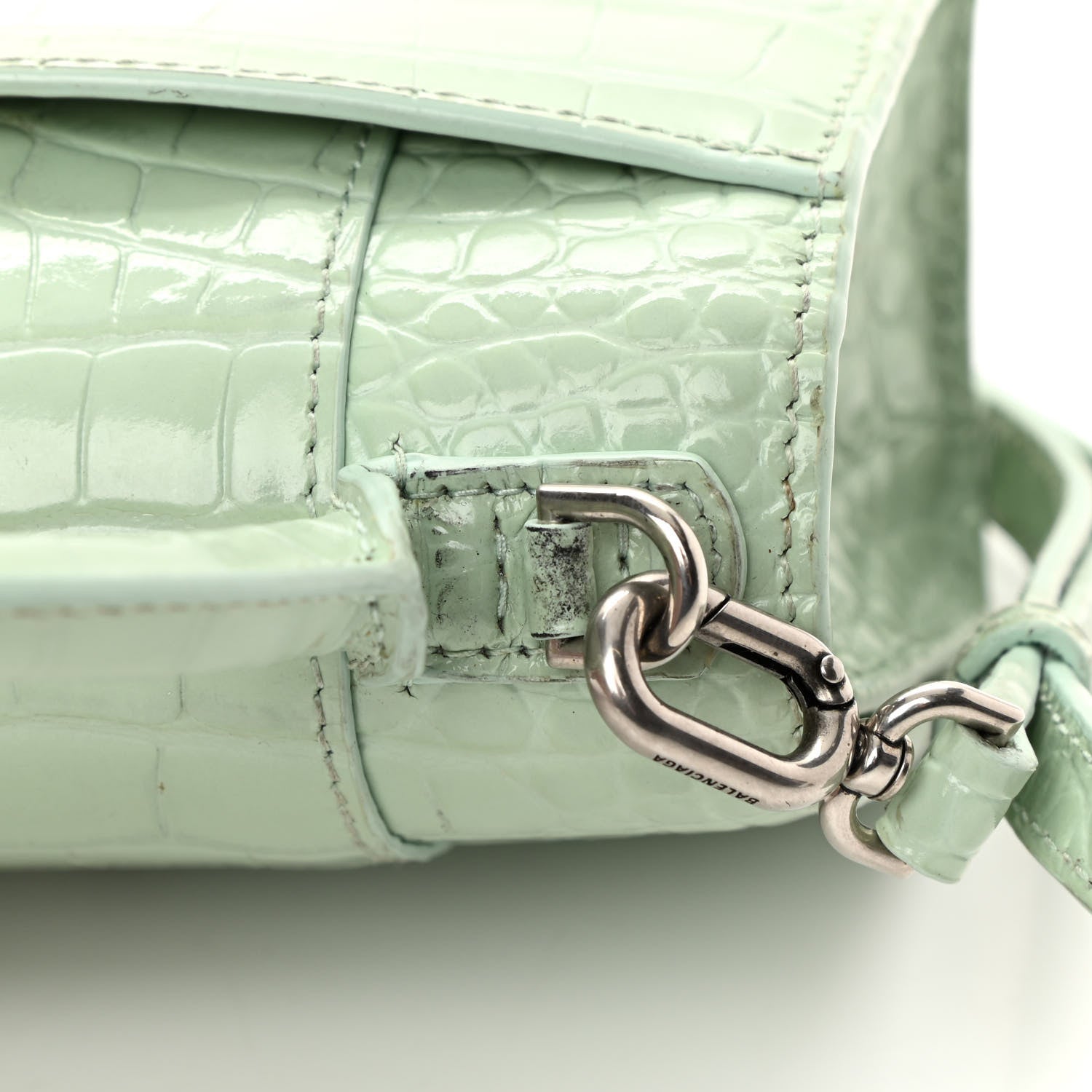 Balenciaga Shiny Calfskin Crocodile Embossed Hourglass Top Handle Bag XS Light Green 19 of 20