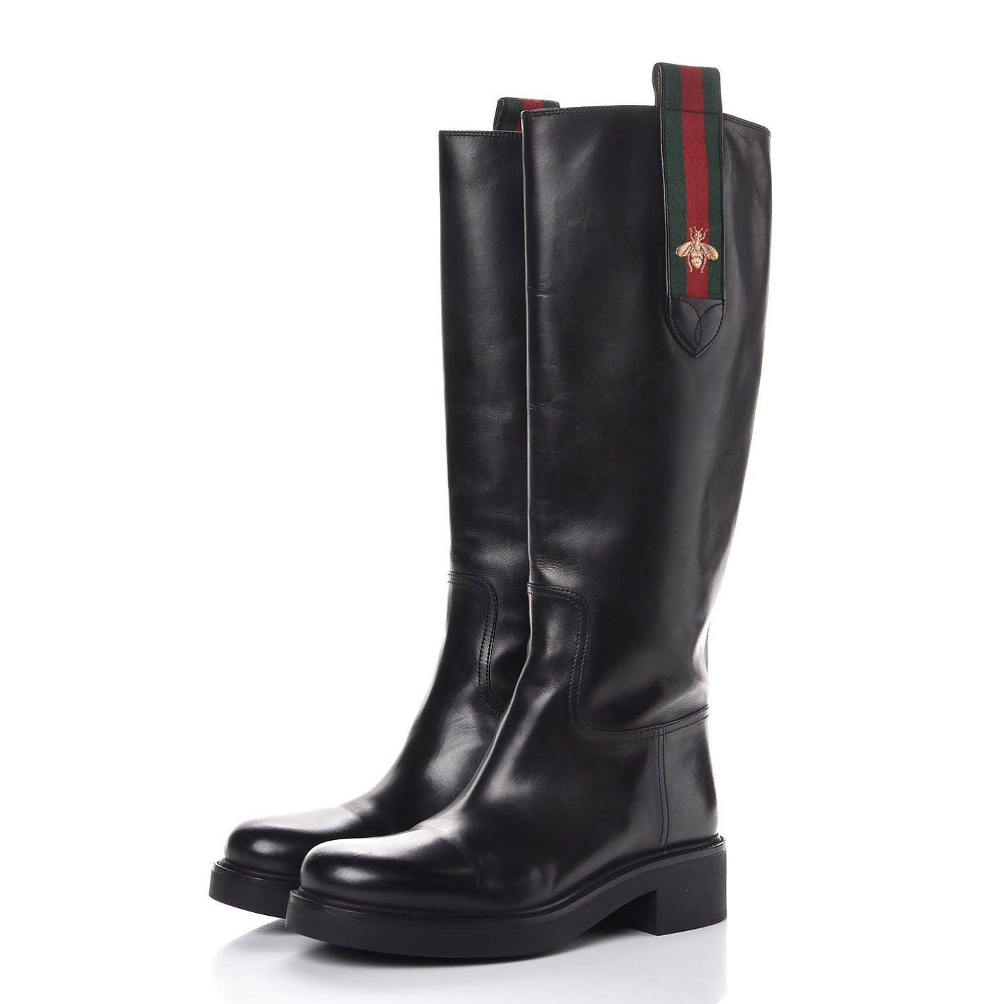 Calfskin Web Bee Tall Riding Boots 37.5 Black