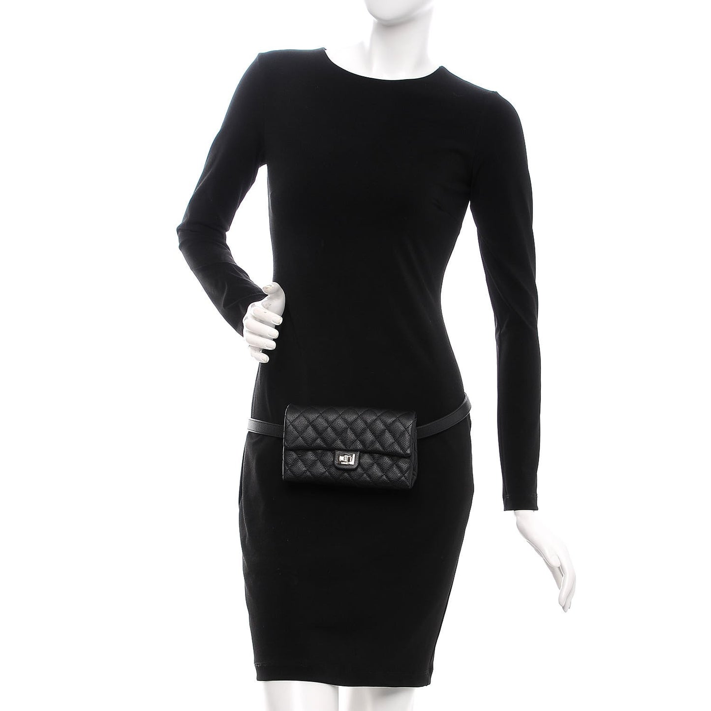 Grained Calfskin Quilted 2.55 Reissue Flap Belt Bag Clutch Black