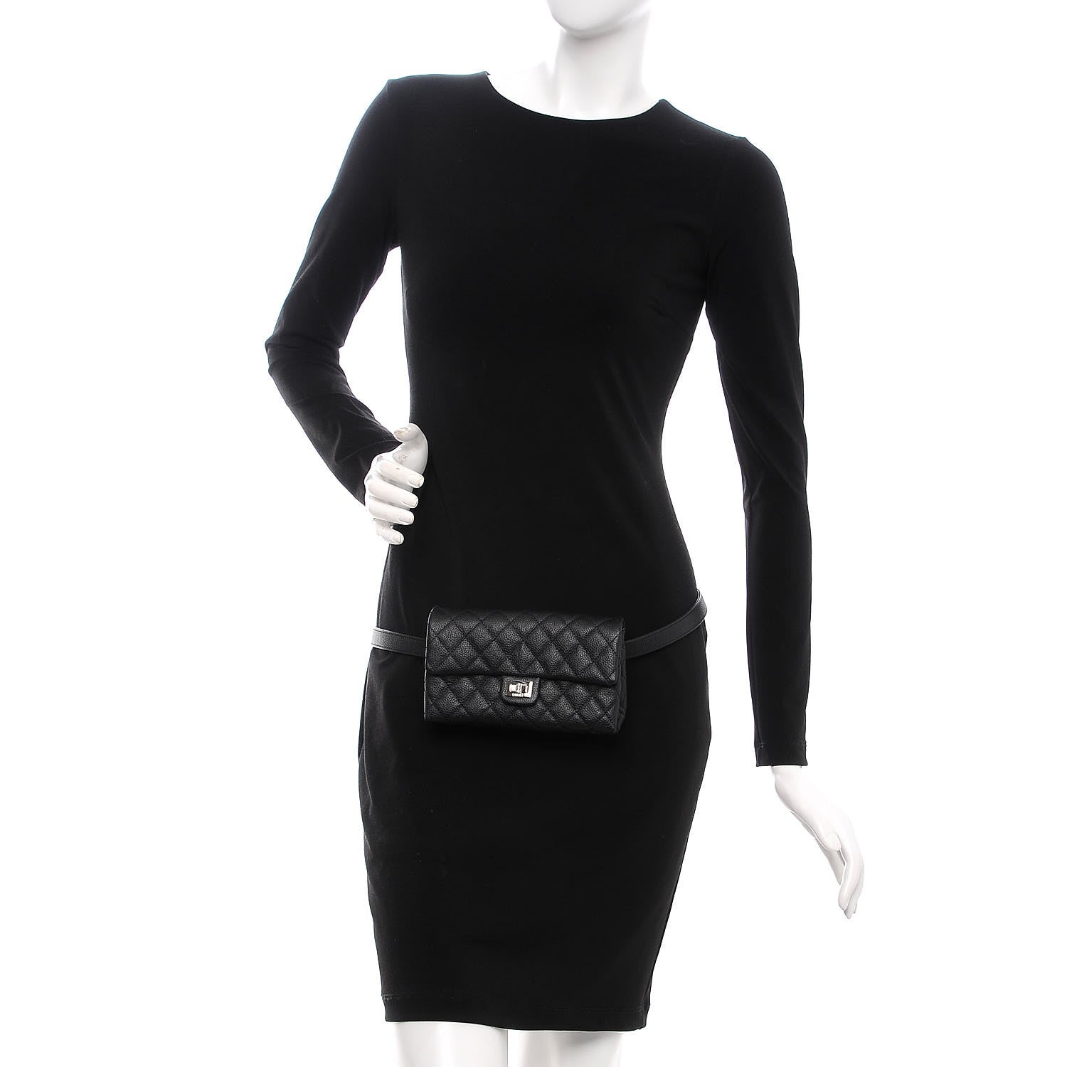 Chanel Grained Calfskin Quilted 2.55 Reissue Flap Belt Bag Clutch Black 2 of 8