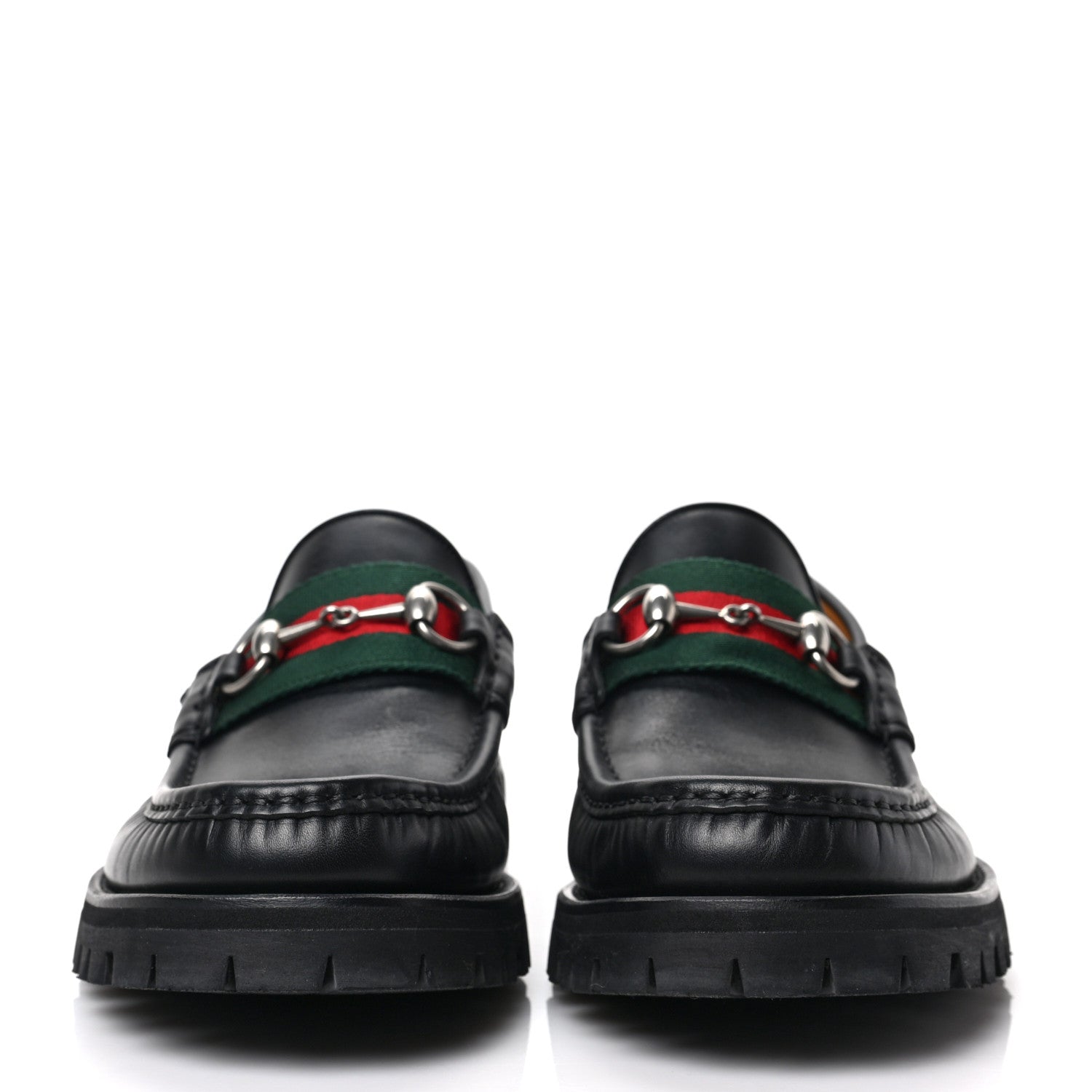 Gucci Cirano Lux Web Mens Horsebit Lug Sole Loafers 6.5 Black 2 of 9