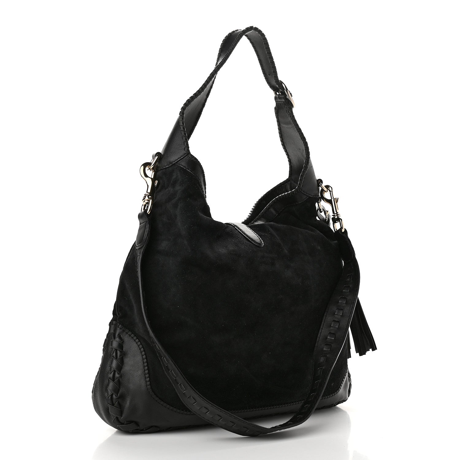 Gucci Calfskin Suede Large New Jackie Web Shoulder Bag Black 3 of 9