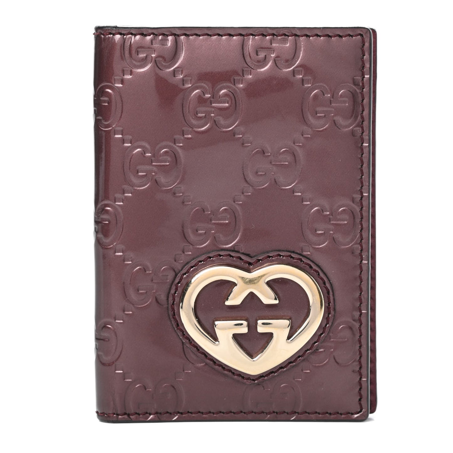 Shine Guccissima Lovely Heart Mini ID Wallet Scarlatto
