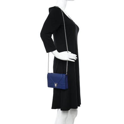 Christian Dior Grained Calfskin Diorama Wallet on Chain Pouch Blue 2 of 12