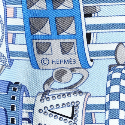 Hermes Silk Carre Wash Colliers de Chiens Scarf 90 Bleu Jean Cobalt 4 of 5