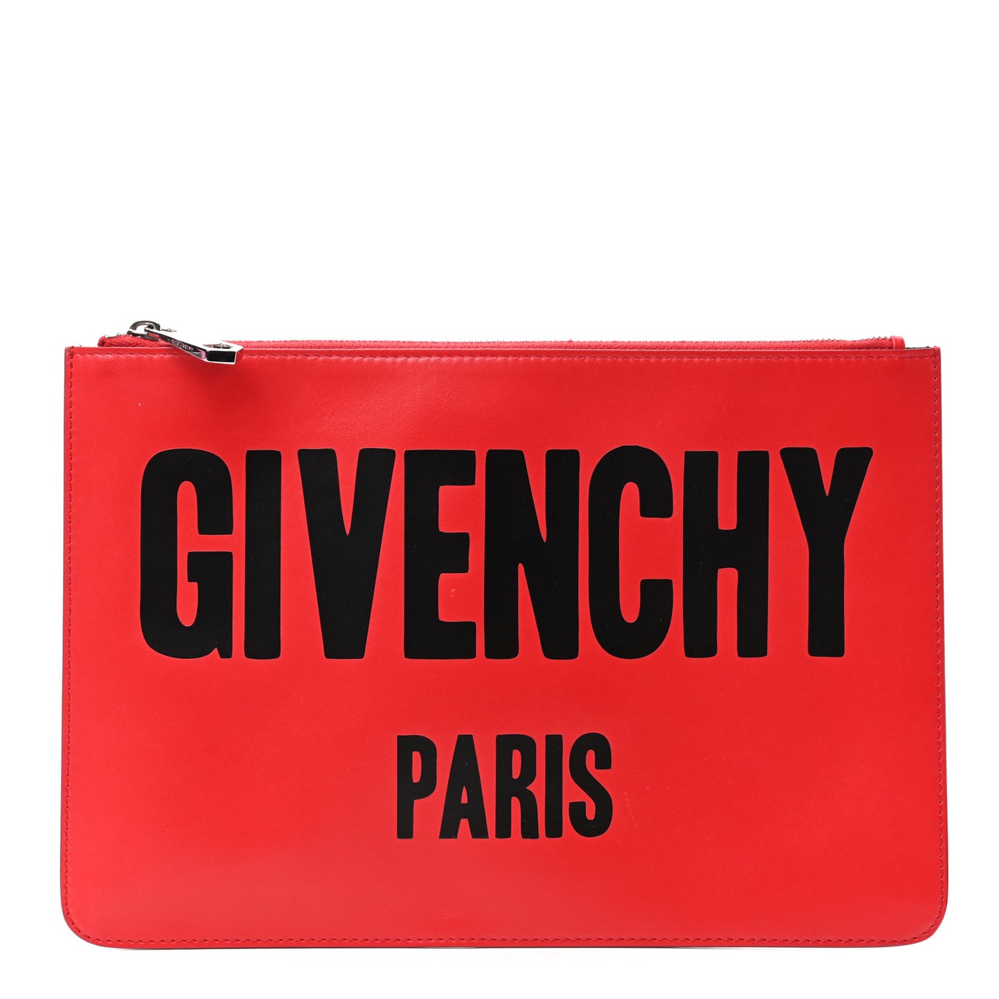 Calfskin Logo Zip Pouch Red