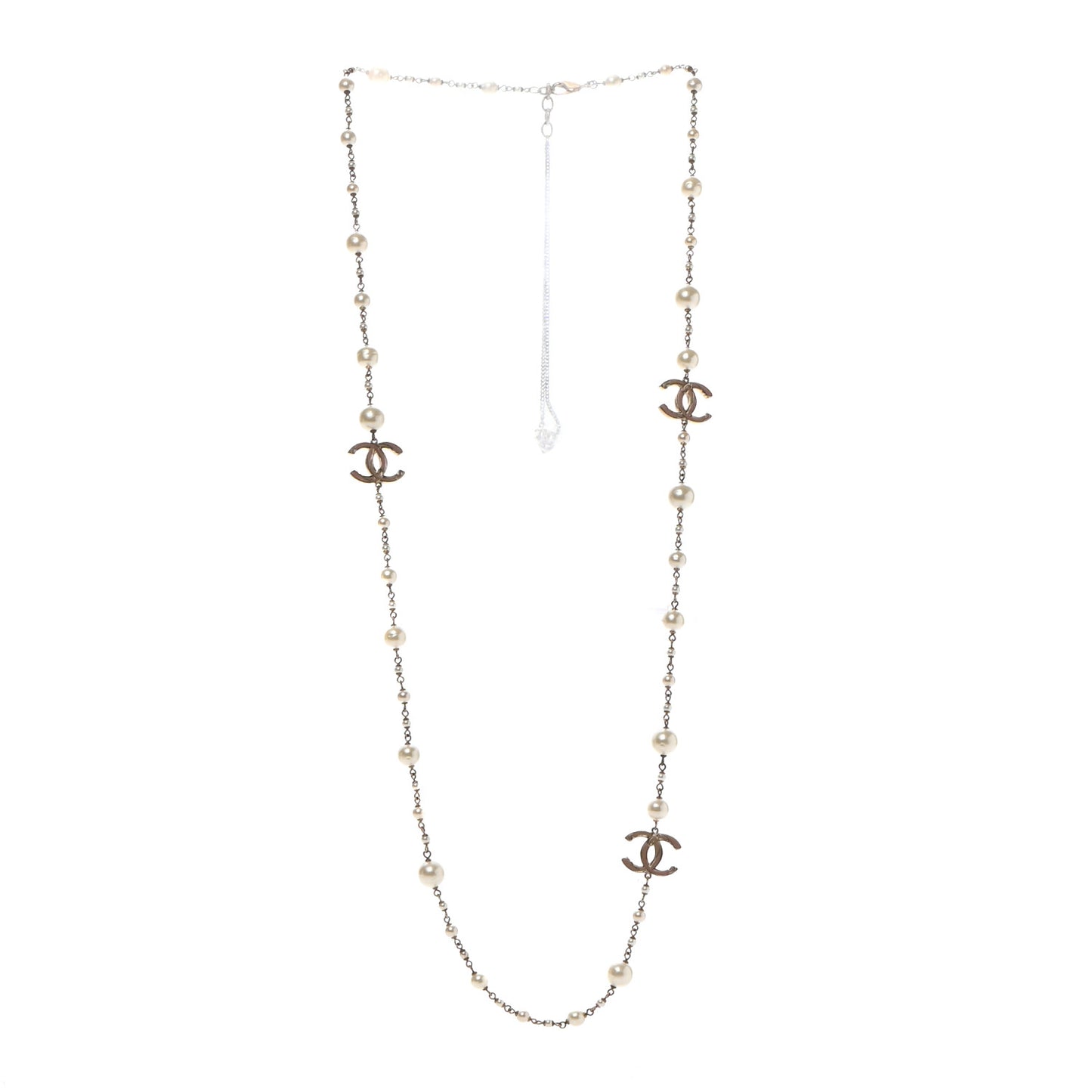 Pearl Enamel CC Long Necklace Gold