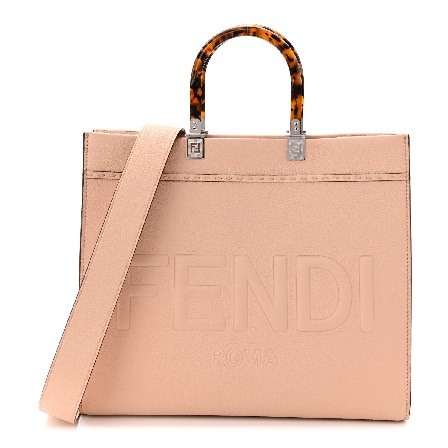 Fendi Vitello Cher Logo Debossed Medium Fendi Sunshine Shopper Tote Light Rose 1 of 10