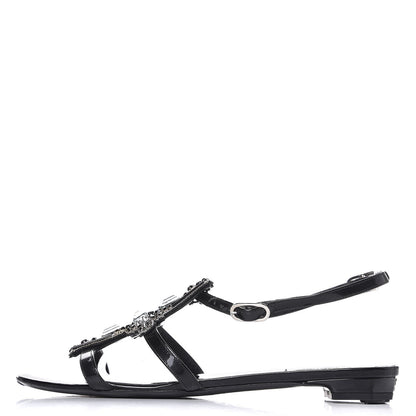 Chanel Patent Crystal Embellished Sandals 38.5 Black 1 of 14