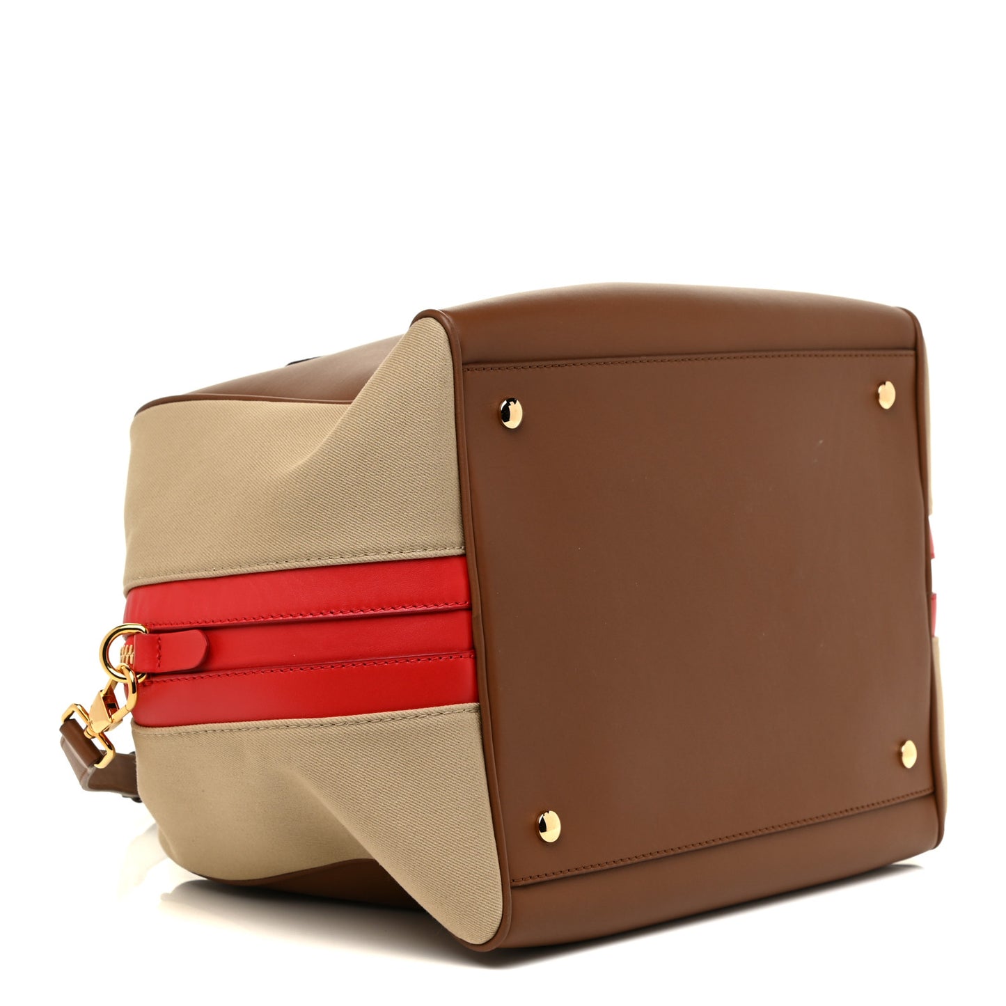 Calfskin Canvas Medium Cube Bowling Bag Malt Brown