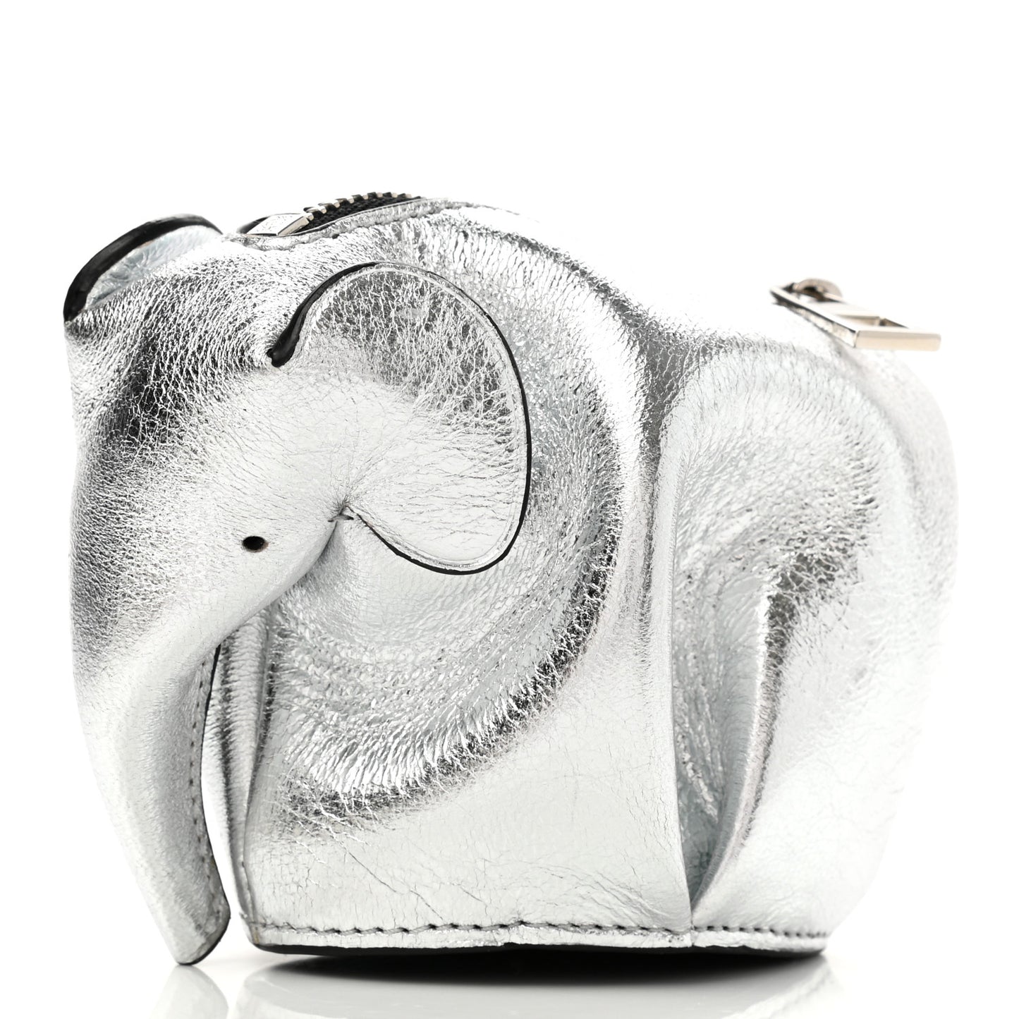 Metallic Calfskin Elephant Coin Purse Silver