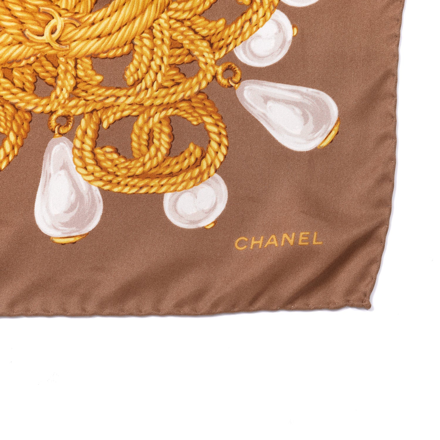 Chanel Silk CC Chain Pearl Square Scarf Brown 2 of 3