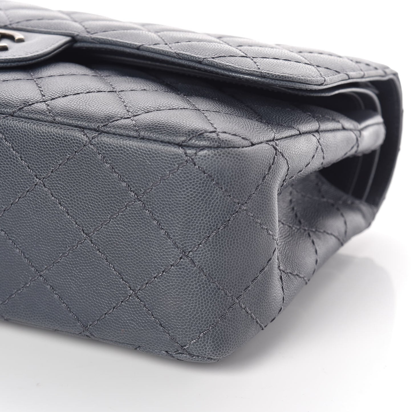 Caviar Quilted Jumbo Double Flap Dark Grey