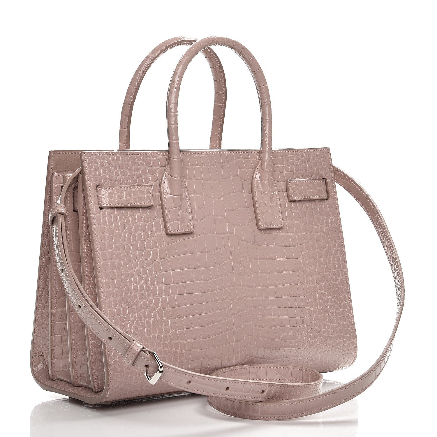 Saint Laurent Calfskin Crocodile Embossed Baby Sac De Jour Rose Antic 4 of 11