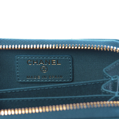 Chanel Lambskin Quilted Chanel 19 Zip Around Coin Purse Wallet Turquoise 6 of 8