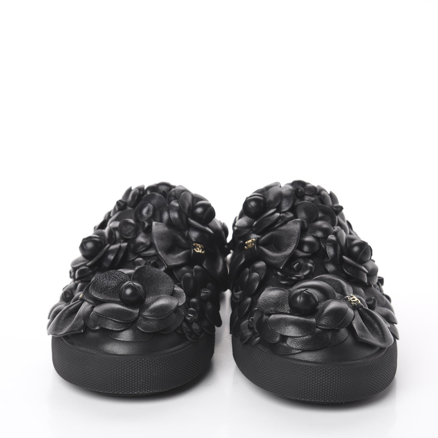 Chanel Calfskin Camellia Slip On Sneakers 39 Black 2 of 7