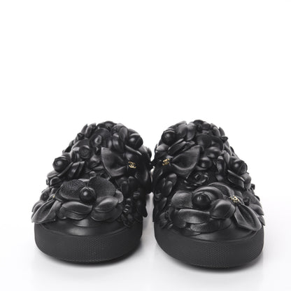 Chanel Calfskin Camellia Slip On Sneakers 39 Black 2 of 7