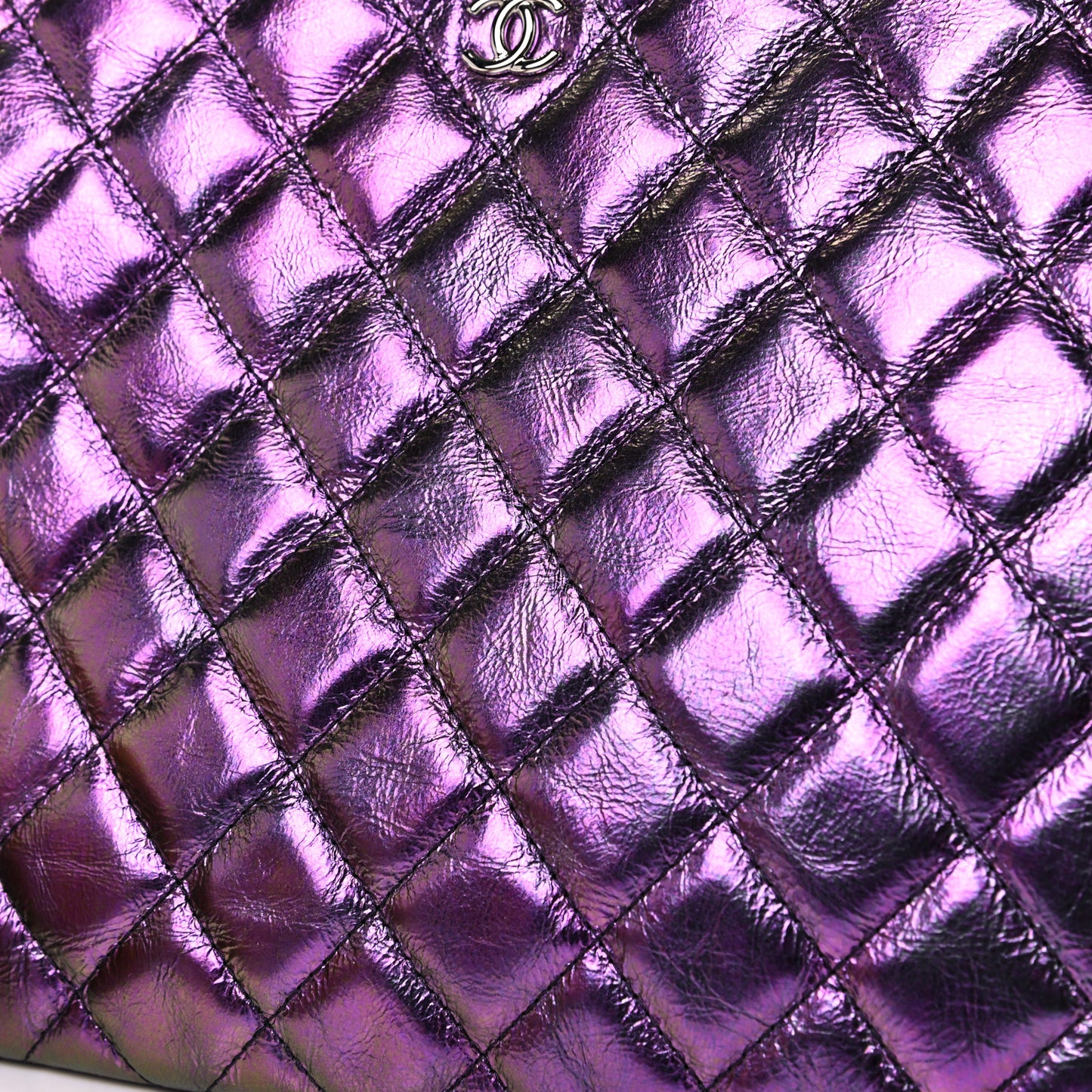 Iridescent Crumpled Calfskin CC Ripples Medium Cosmetic Case Purple
