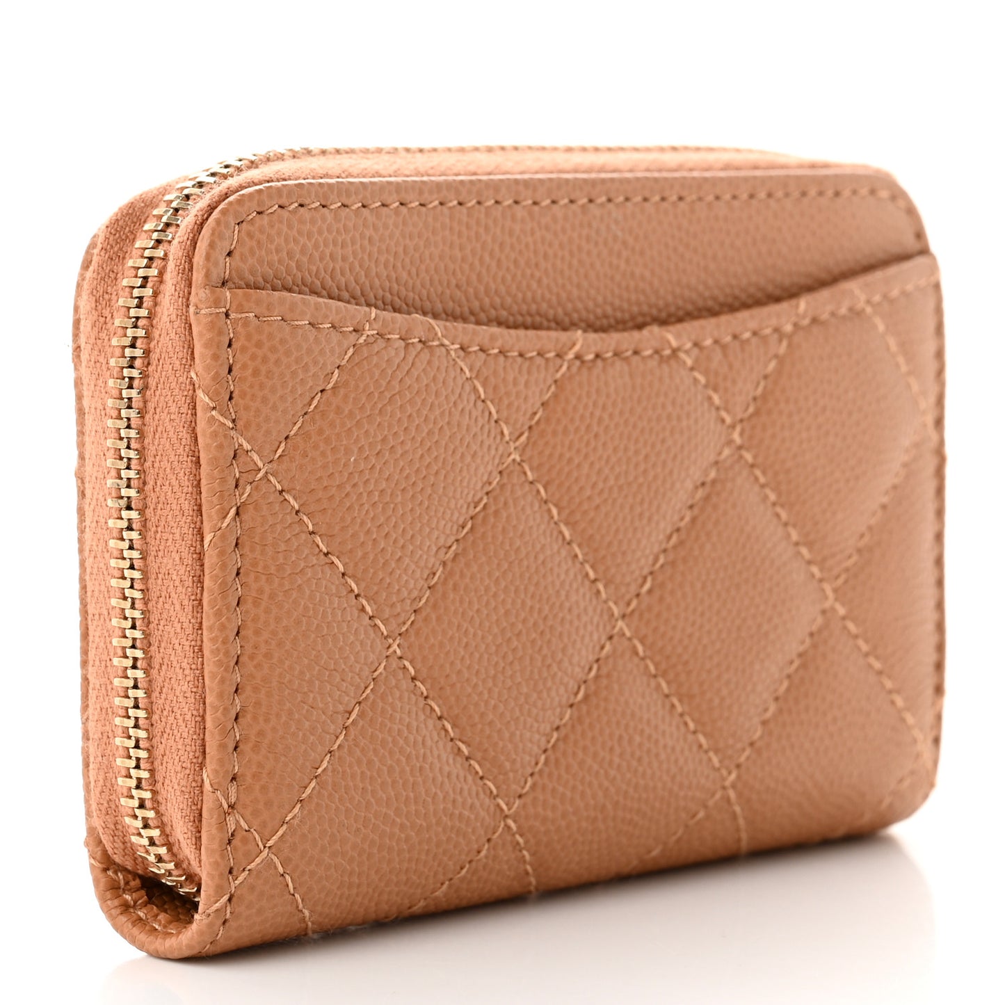 Caviar Quilted Zip Around Coin Purse Dark Beige