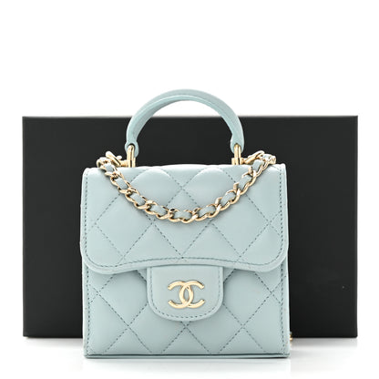 Chanel Lambskin Quilted Top Handle Flap Clutch With Chain Light Blue 13 of 13