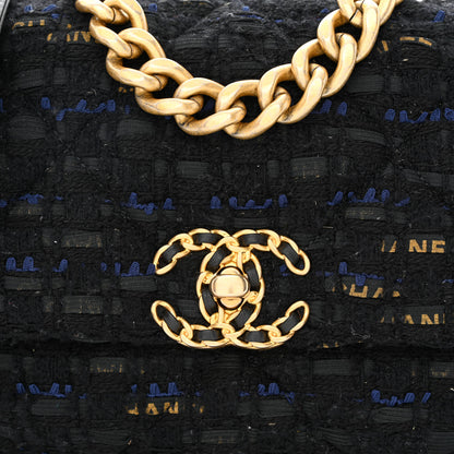 Chanel Tweed Quilted Medium Chanel 19 Flap Black Navy Gold 8 of 11