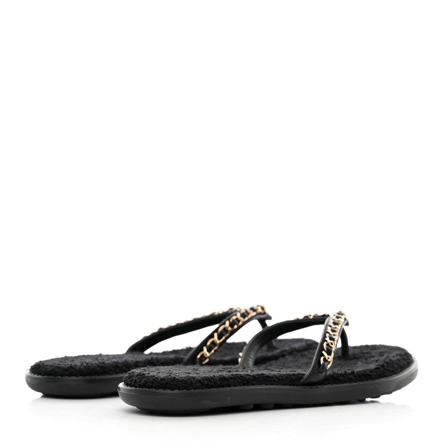 Lambskin CC Chain Thong Sandals 35 Black
