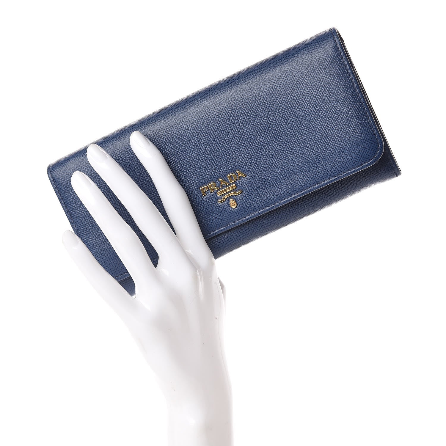 Prada Saffiano Metal Continental Flap Travel Wallet Bluette 2 of 11