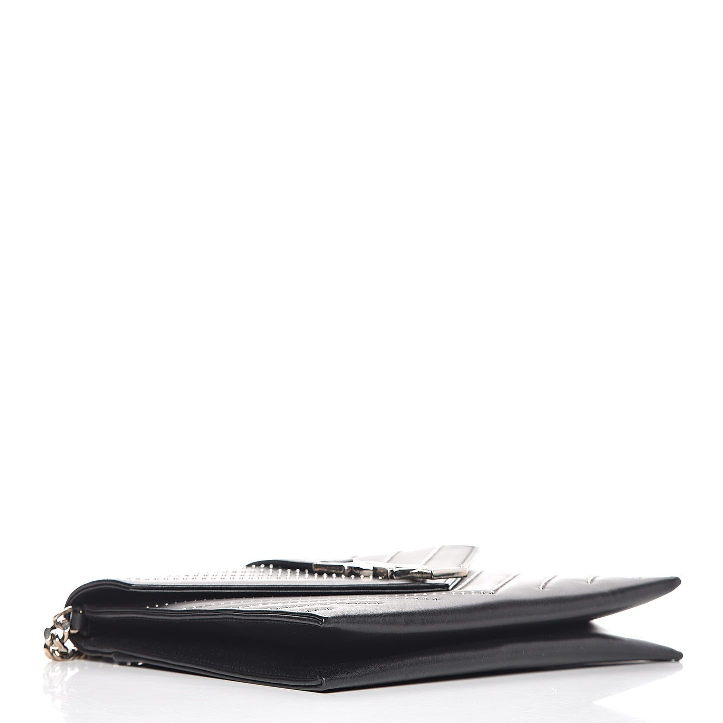 Calfskin Monogram Chevron Studded Shoulder Bag Black