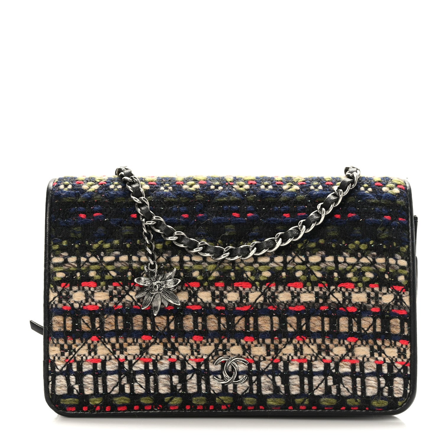 Chanel Tweed Wallet On Chain WOC Green Red Beige Black 1 of 10
