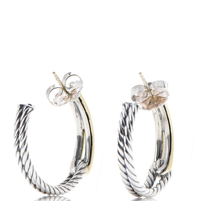 David Yurman Sterling Silver 18K Yellow Gold 30mm Labyrinth Hoop Earrings 6 of 7