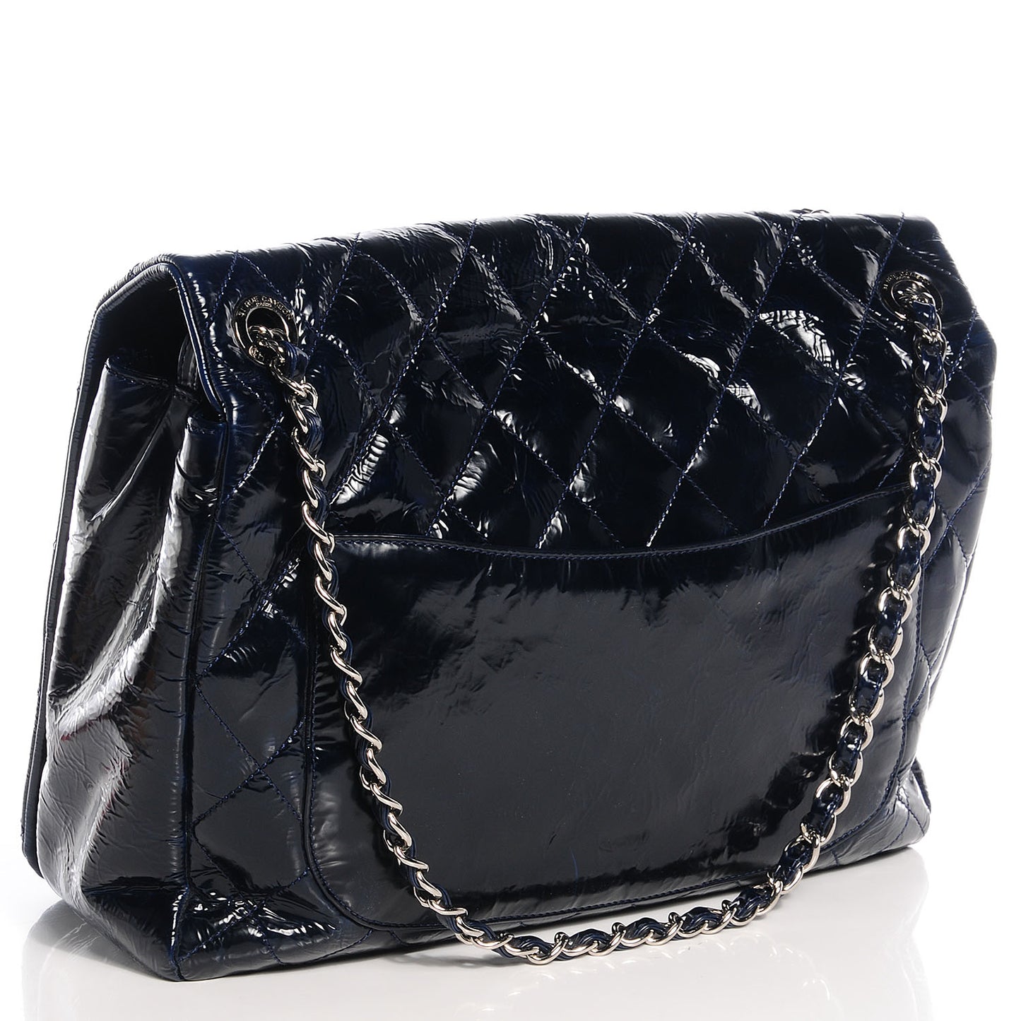Patent Quilted XL Flap Navy Blue