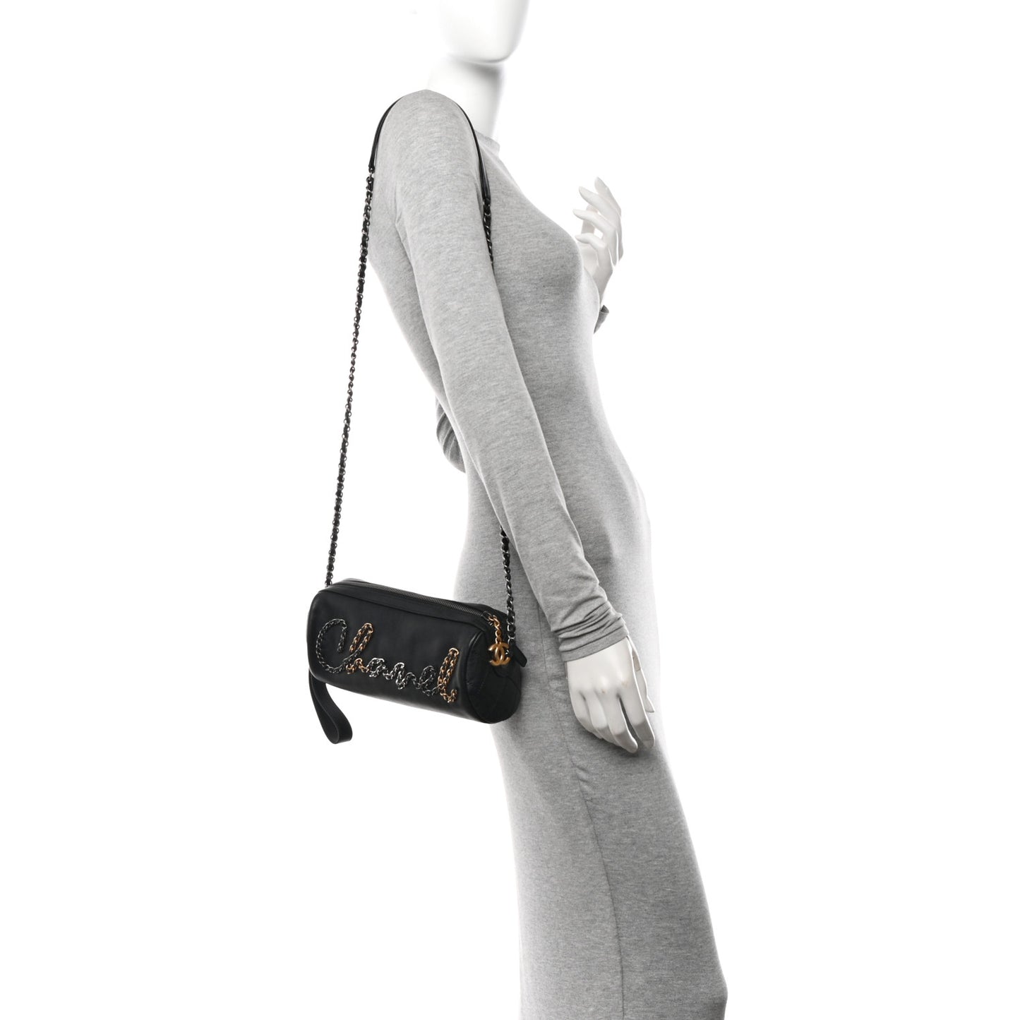 Calfskin Chain 20s Signature Bowling Bag Black