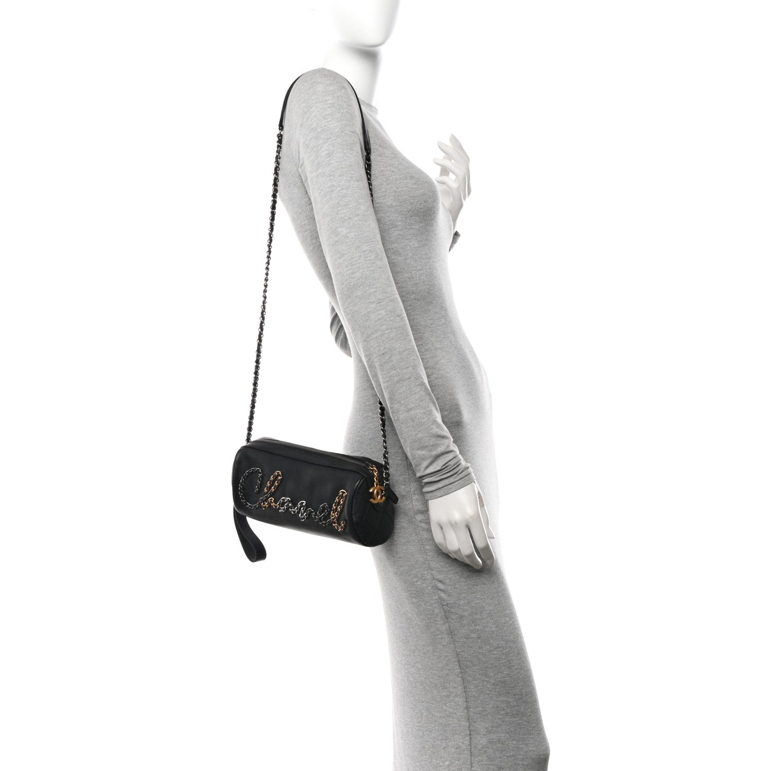 Chanel Calfskin Chain 20s Signature Bowling Bag Black 3 of 11