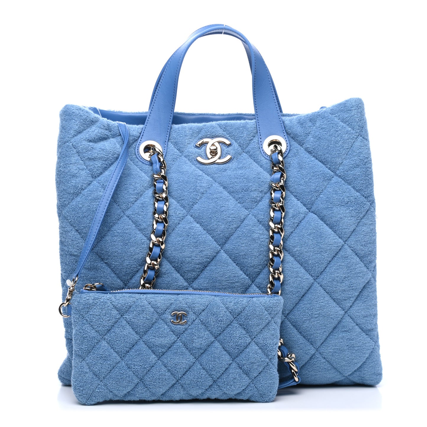 Terry Cotton Quilted Coco Beach Shopping Tote Blue