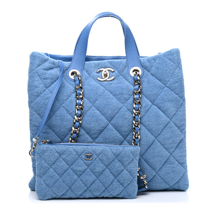 Chanel Terry Cotton Quilted Coco Beach Shopping Tote Blue 1 of 6