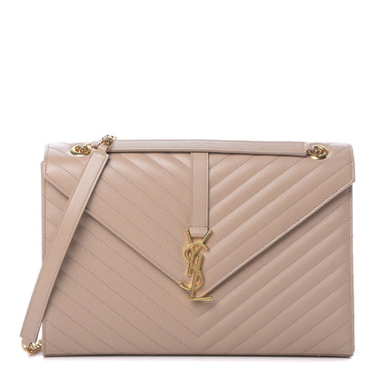 Saint Laurent Grain De Poudre Matelasse Chevron Large Monogram Satchel Dark Beige 1 of 10