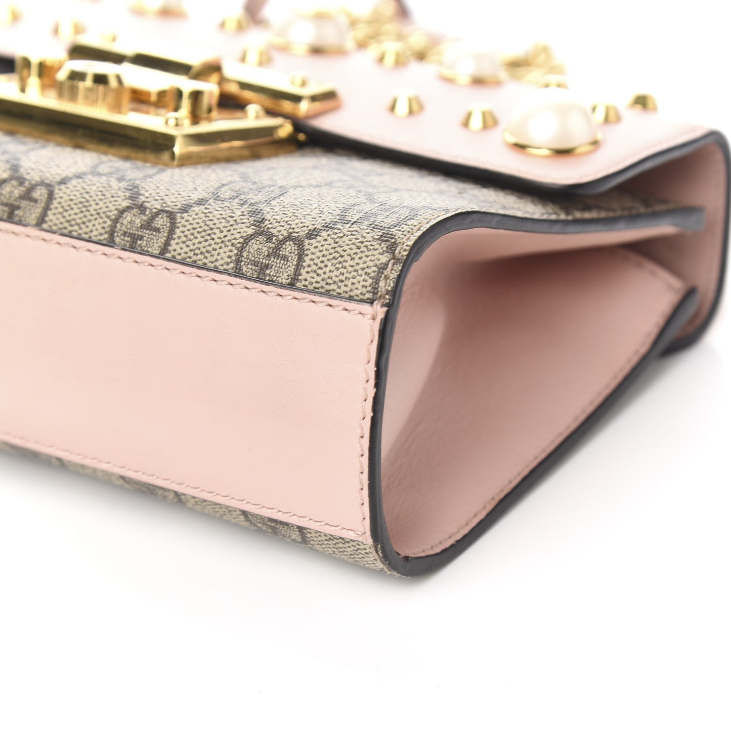 GG Supreme Monogram Calfskin Studded Small Padlock Shoulder Bag Beige Perfect Pink