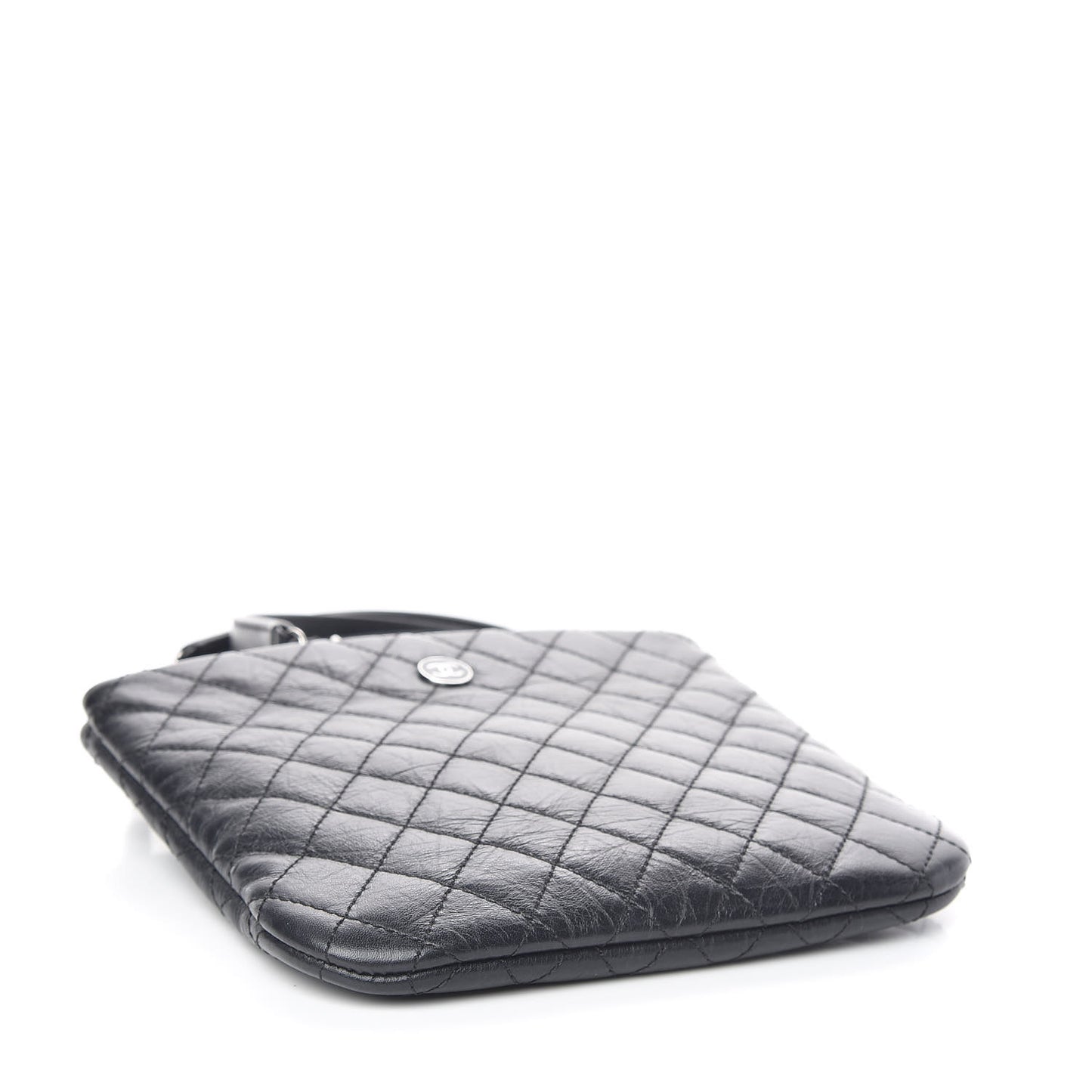 Aged Calfskin Quilted Crossbody Bag Black