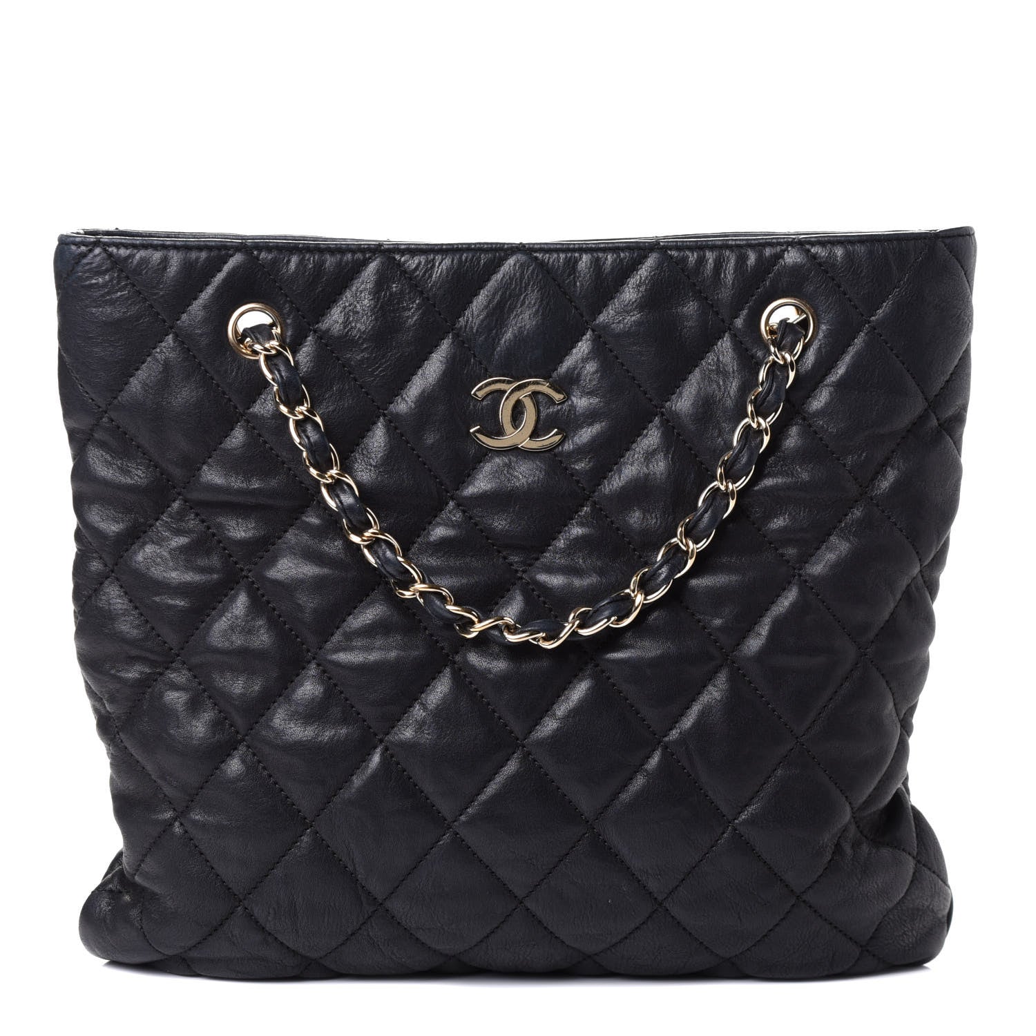 Chanel Crumpled Lambskin Quilted CC Shopping Tote Black 1 of 5