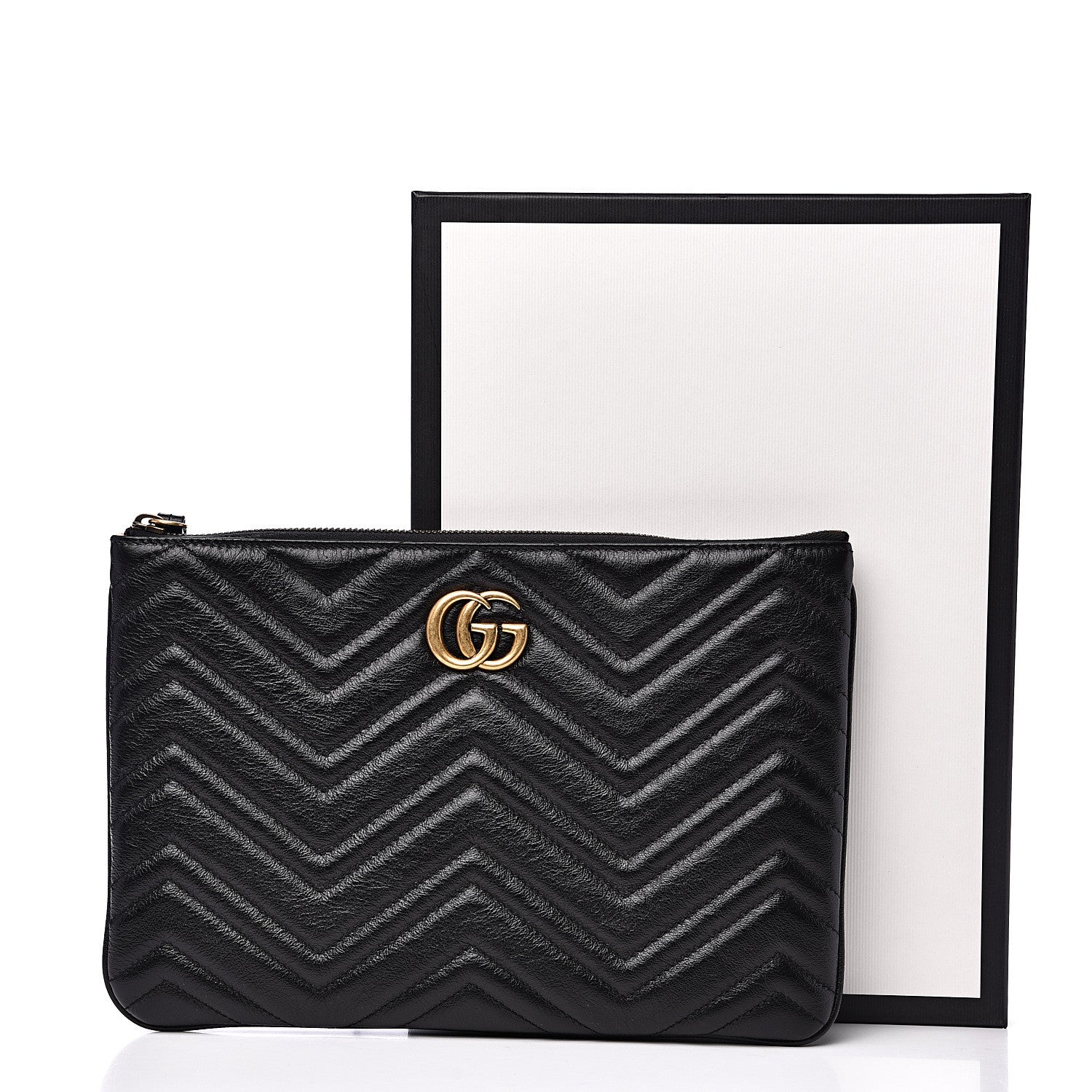 Gucci Azalea Calfskin Matelasse Heart GG Marmont Zip Pouch Black 8 of 8
